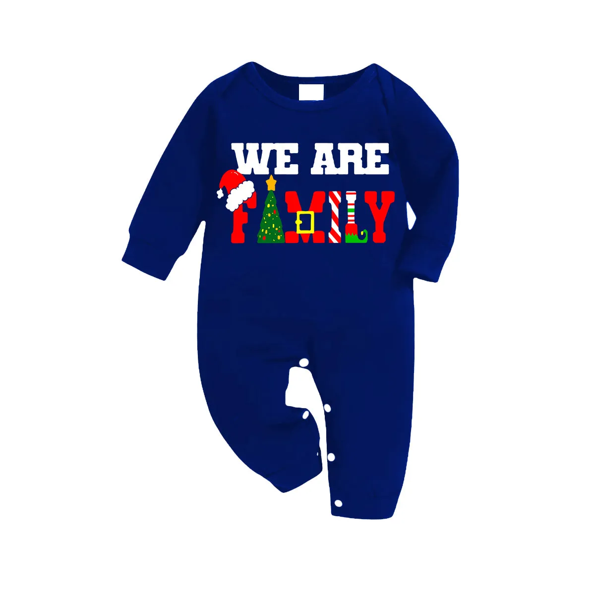 2024 "We Are Family" Christmas Prints Contrast Blue Long Sleeve with Blue and White Plaid Pants Family Matching Pajamas