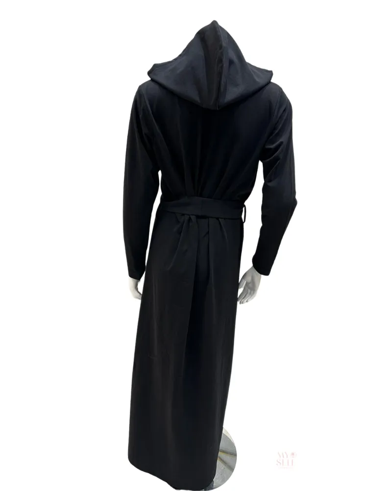 AH941 Floral Hooded Black Zip Front Morning Robe