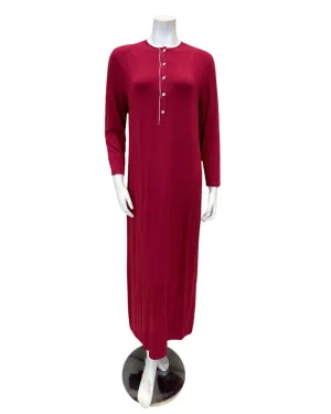AL854BRY Solid Berry with White Piping Button Down Modal Nightgown