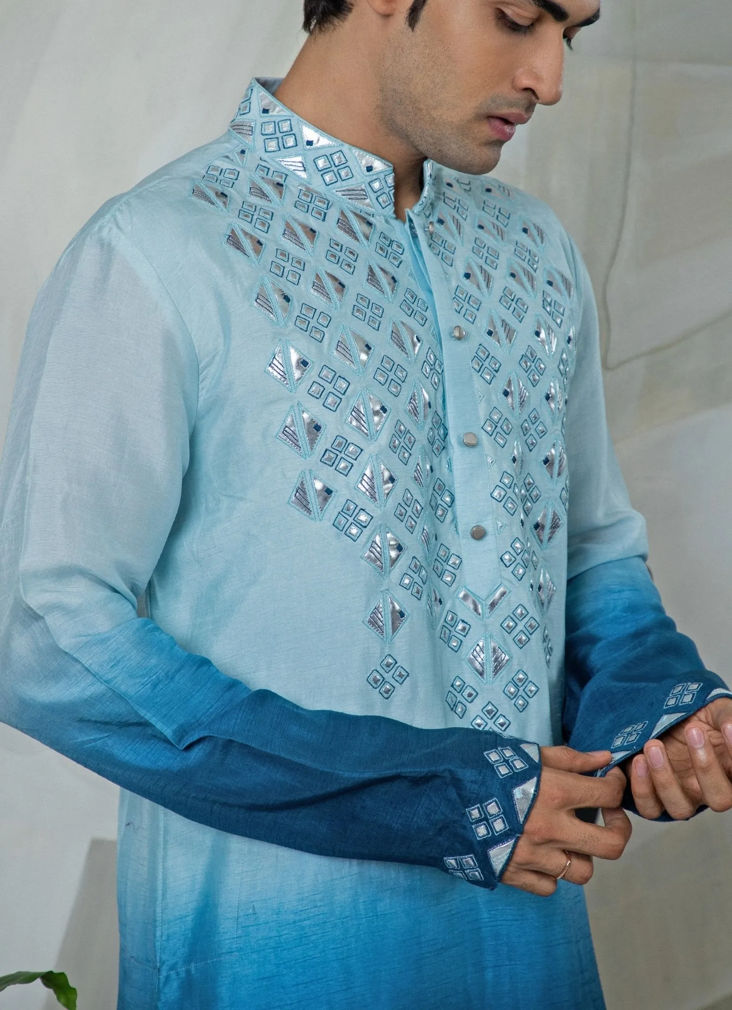Blue Ombre Embroidered Kurta Pant Set