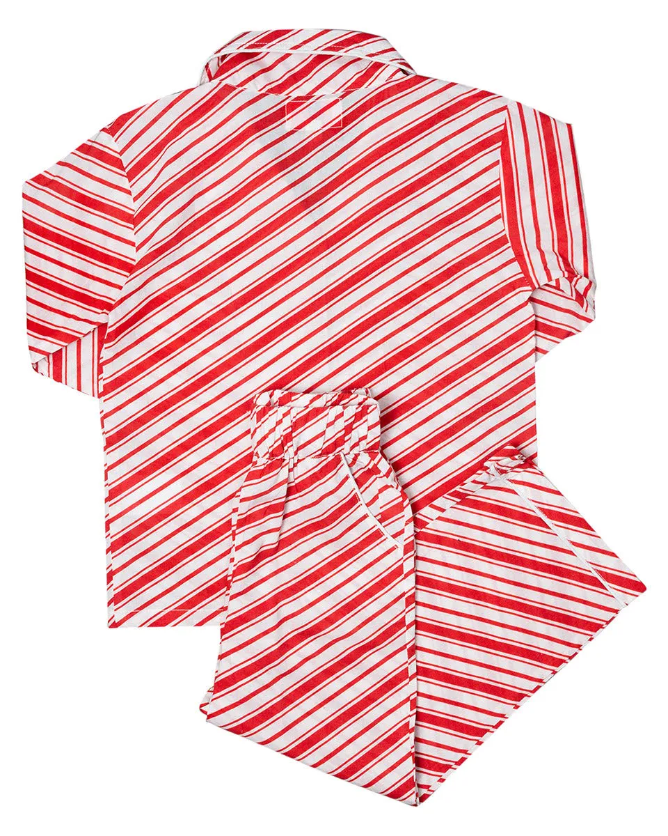 Candy Cane Striped Button Down Ladies Pajamas- FINAL SALE