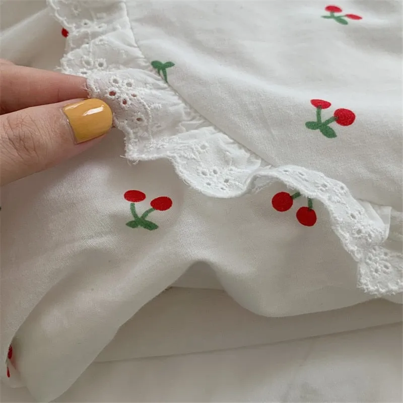 Cherry white cotton Sleepwear Korean Dress