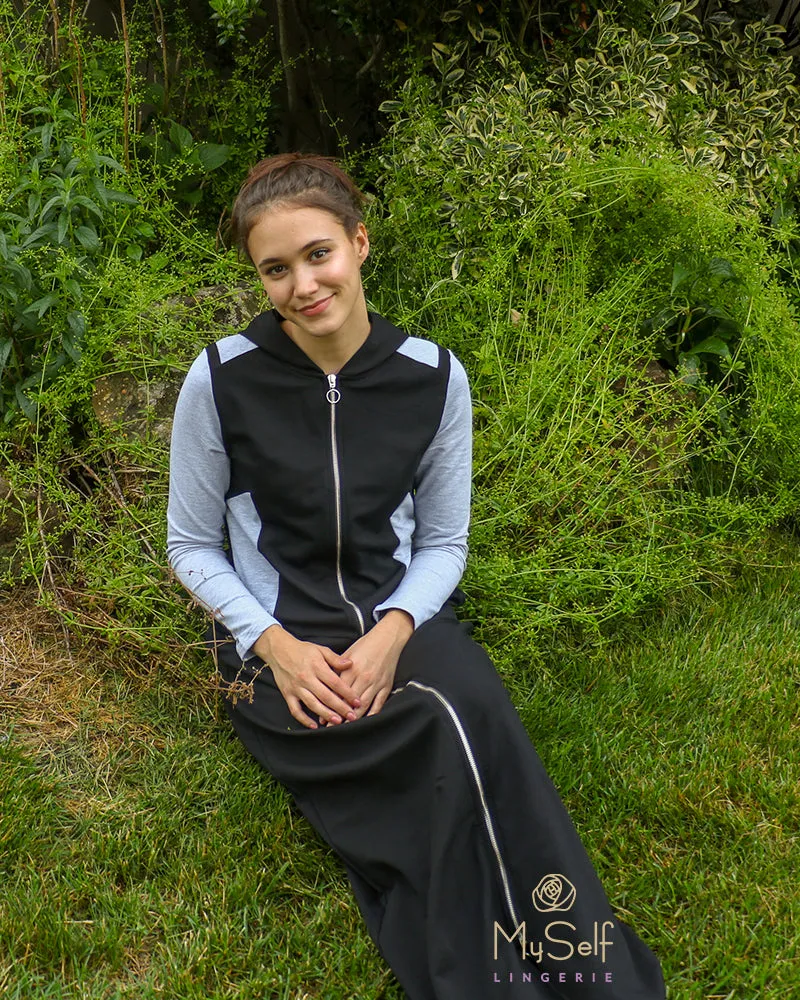 Citrus Grey and Black Colorblock Hooded Zip Up Robe
