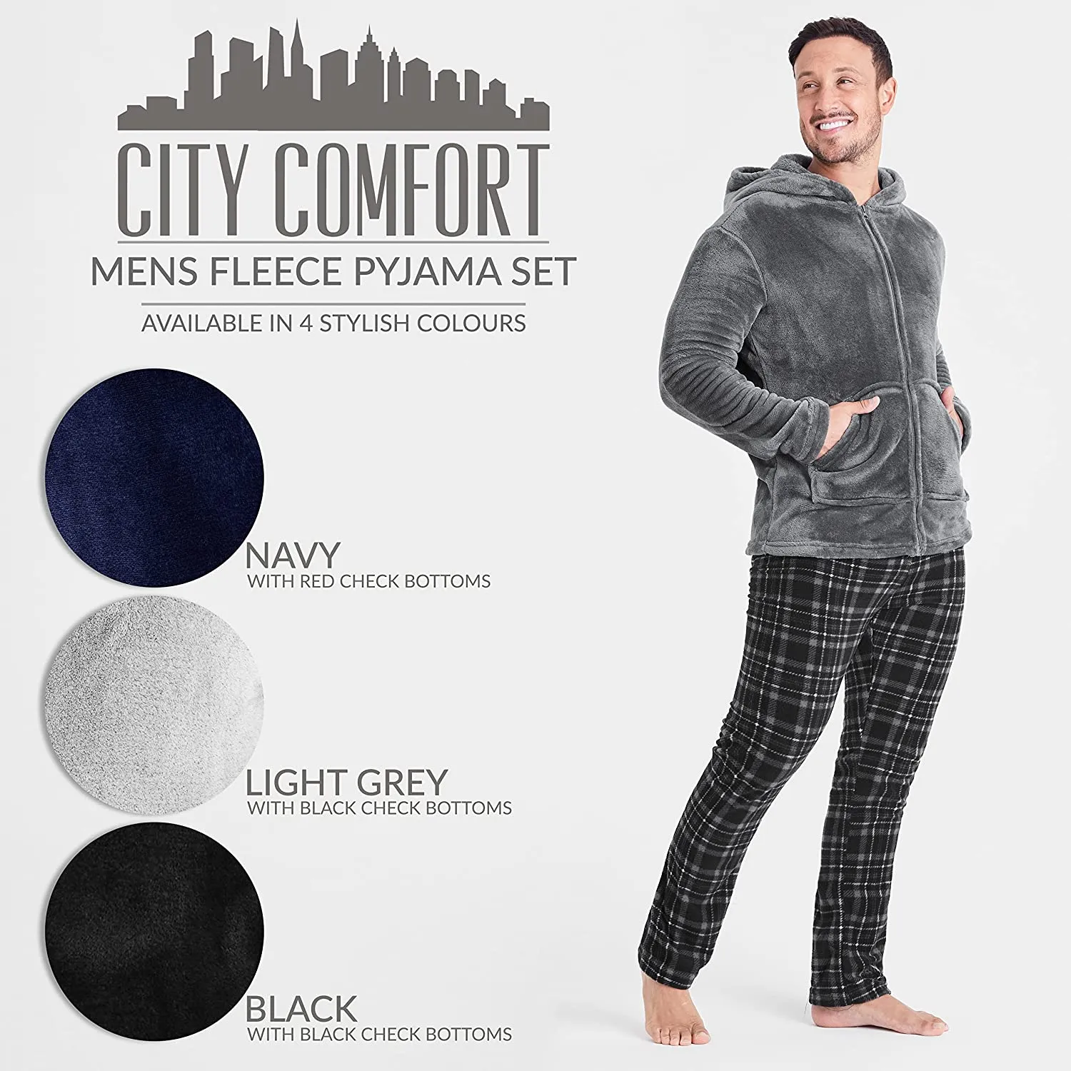 CityComfort with Warm Hoodie and Soft Bottoms Pyjamas Set for Men