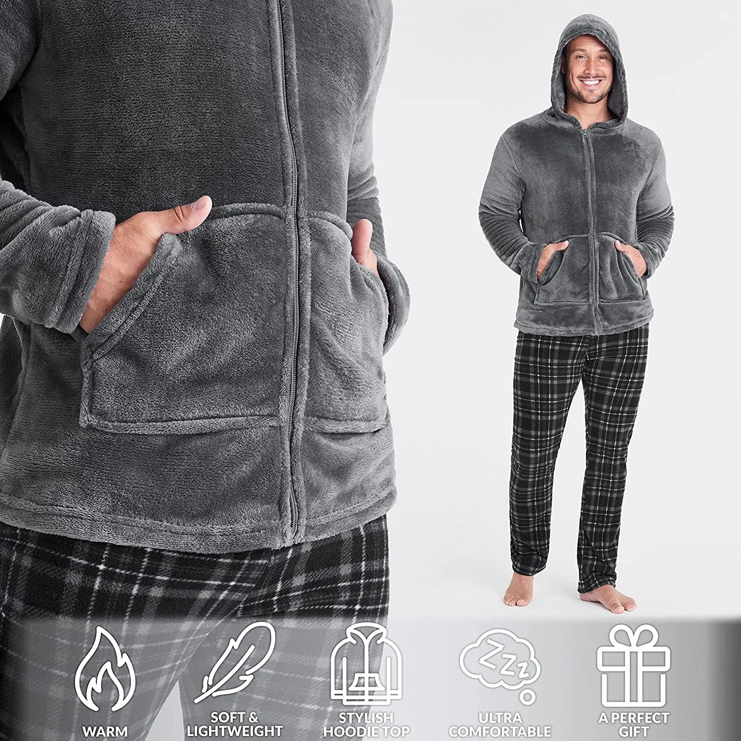 CityComfort with Warm Hoodie and Soft Bottoms Pyjamas Set for Men