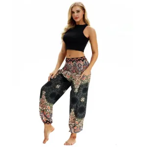 Elastic Waist Flower Jogger Pants