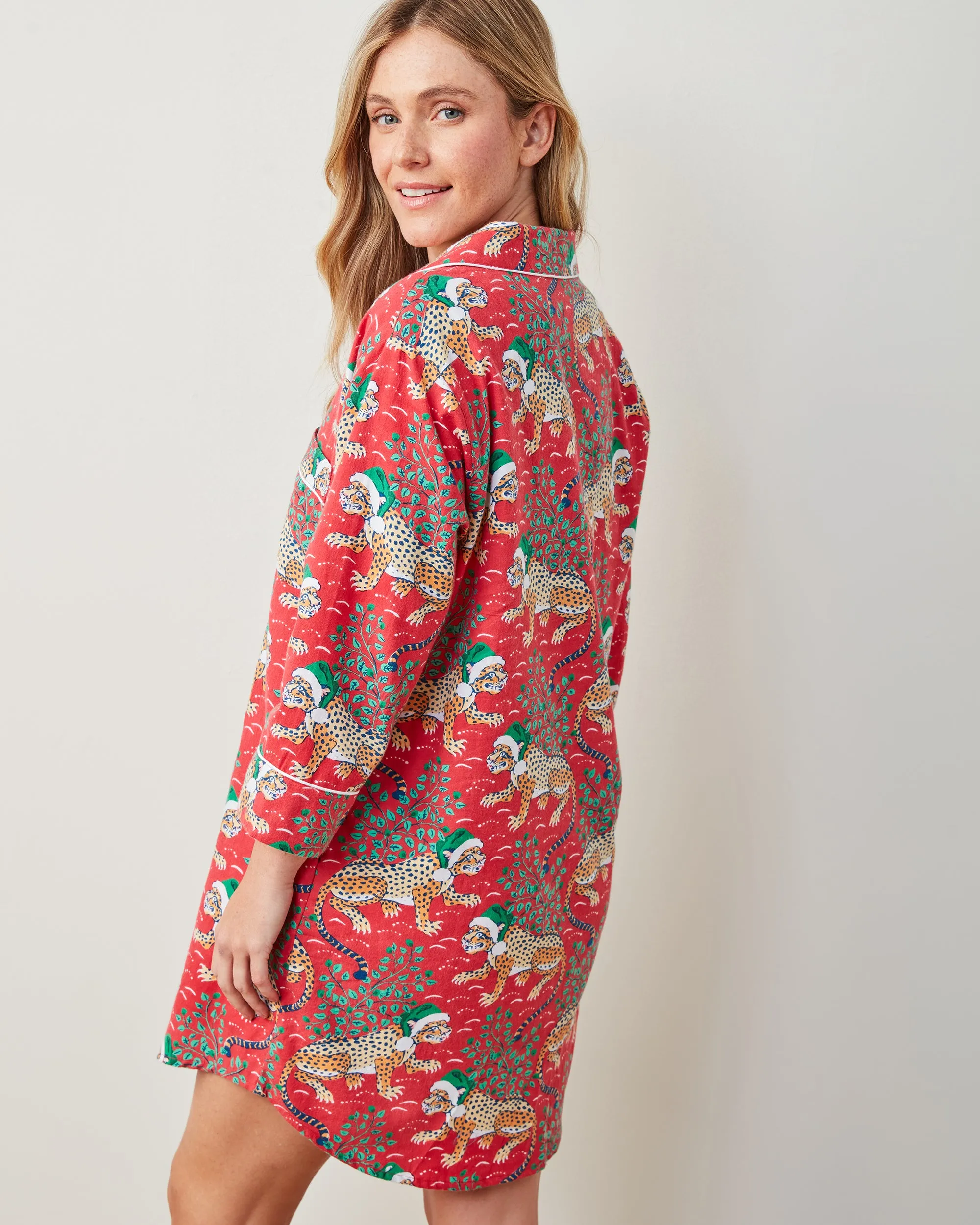 Holly Jolly Bagheera - Lightweight Flannel Sleep Shirt - Ruby