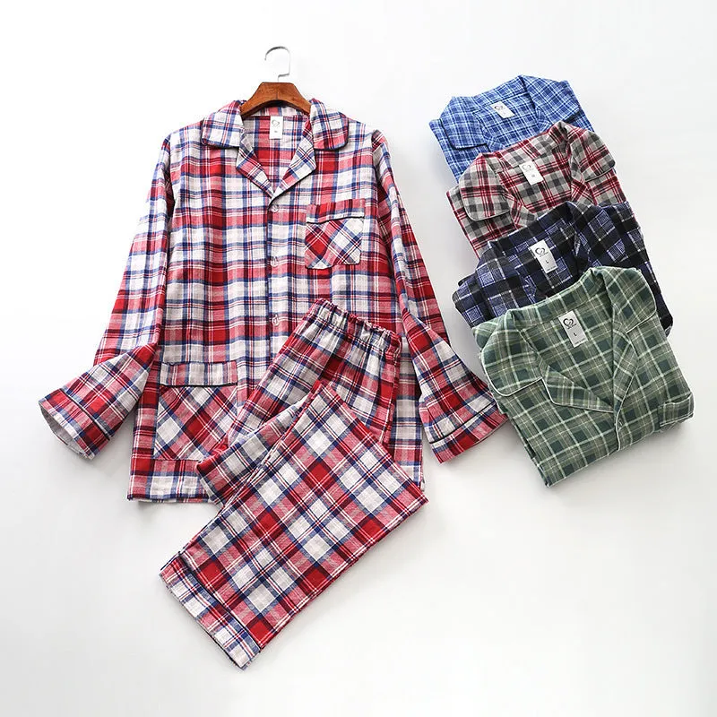 Long-sleeved Plaid Pajama Set