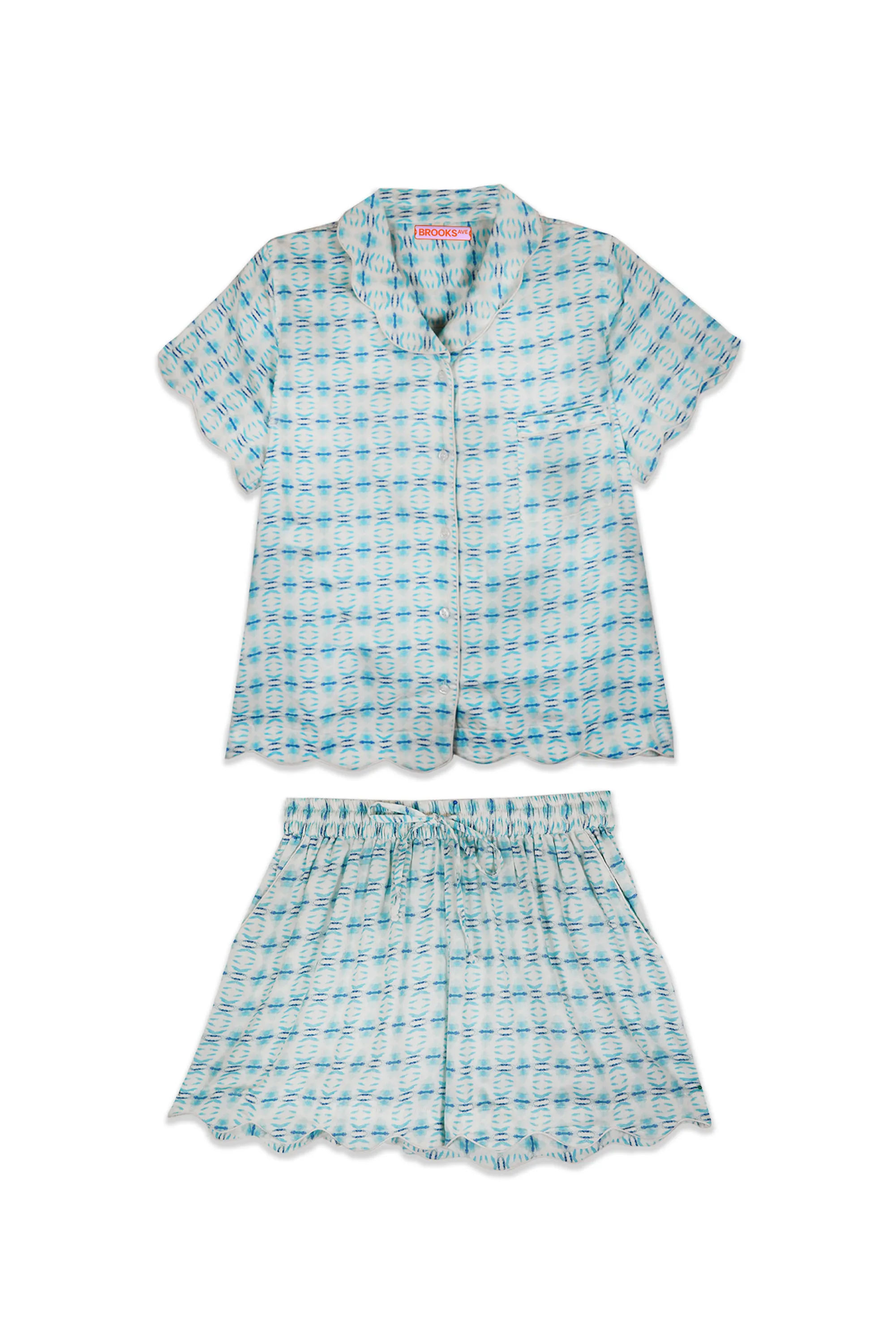 Scalloped Pajama Set Short - Cameron Blue