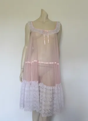 Sheer Pink Nightgown With Lace Ruffle - M