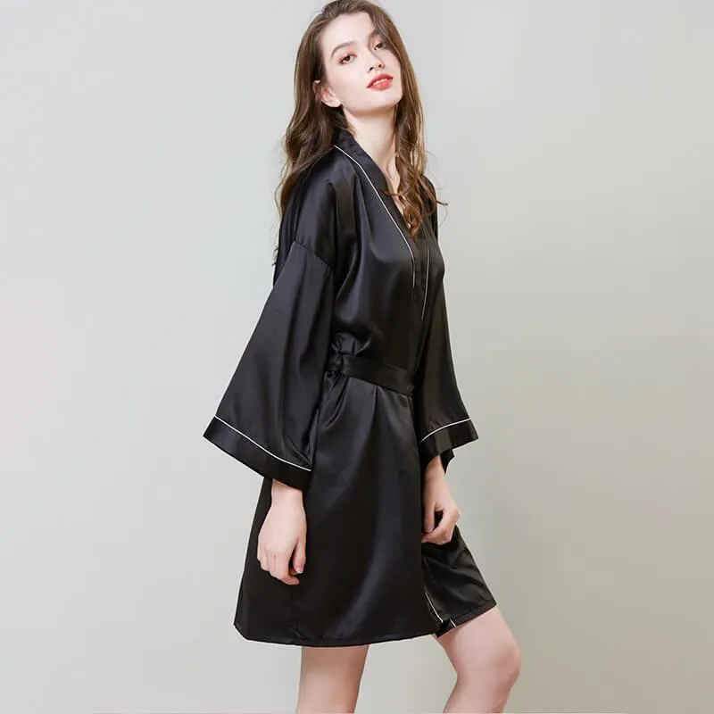 Short 100% Silk Robes With Trim Women Silk Nightwear