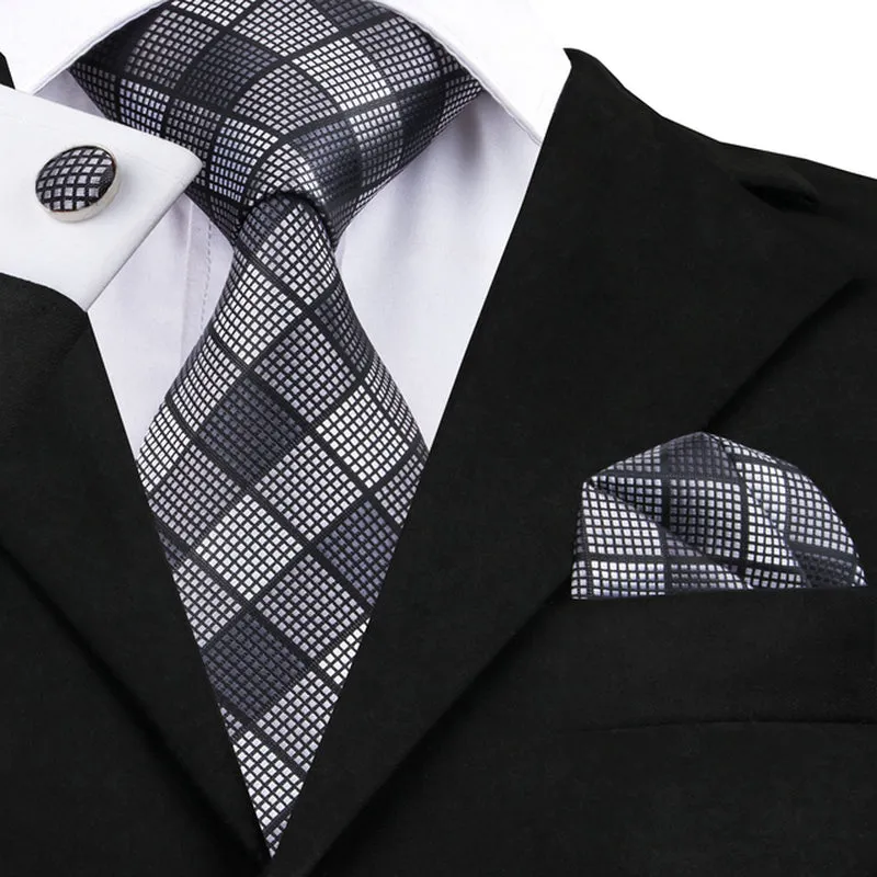 Silk Necktie Handkerchief Cufflinks Sets