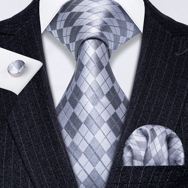 Silk Necktie Handkerchief Cufflinks Sets