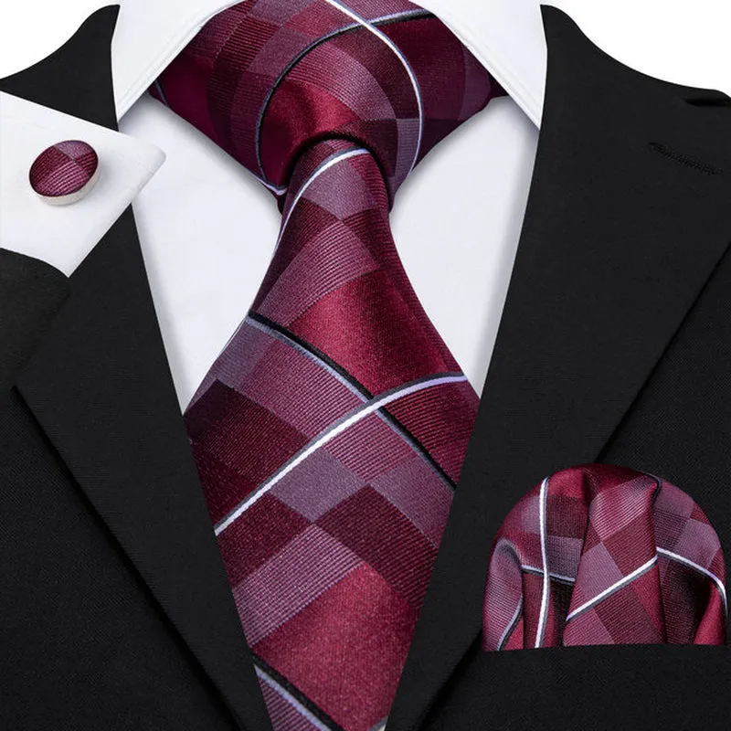 Silk Necktie Handkerchief Cufflinks Sets