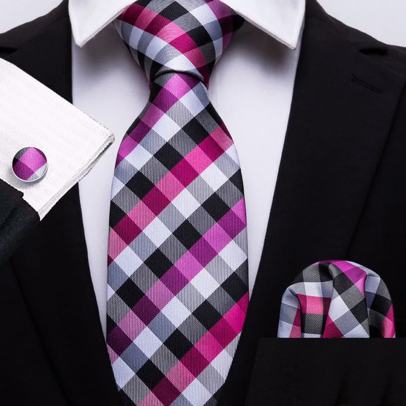 Silk Necktie Handkerchief Cufflinks Sets
