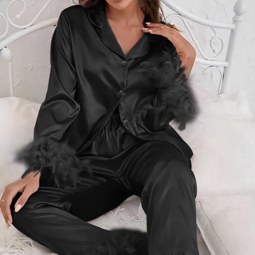 Thin Satin Ice Silk Pajamas Suit
