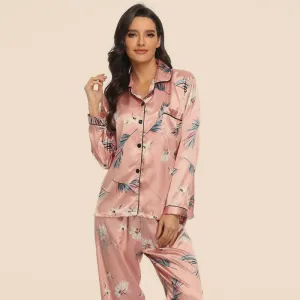 Two-piece Stretch Satin Home Wear Pajamas Women