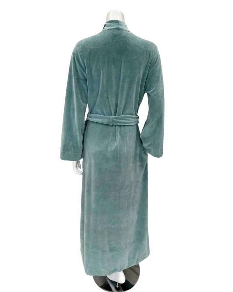 Verdiani Salvia Green Cotton Velvet Morning Wrap Robe