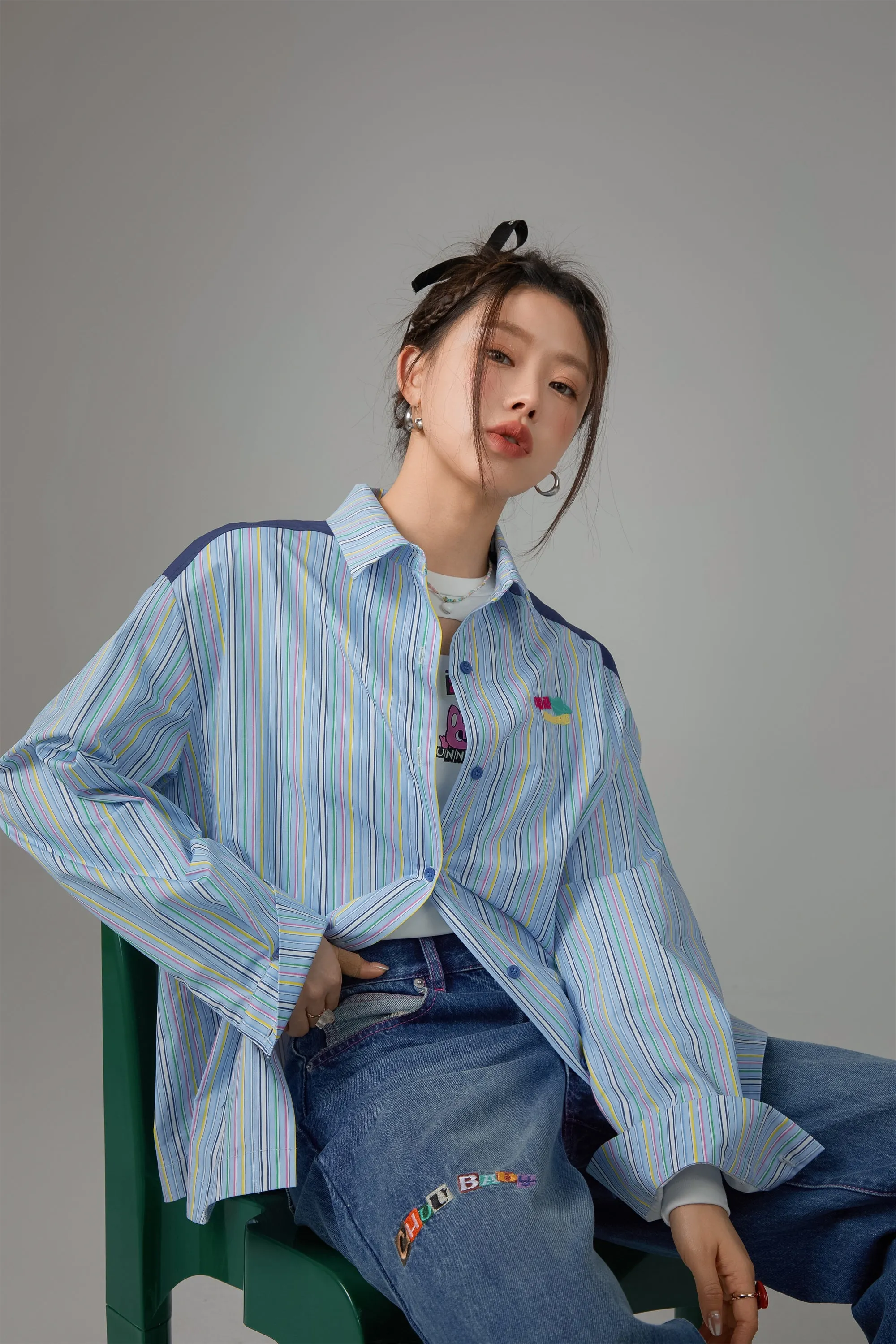 Vertical Stripes Oversized Shirt