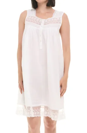 Women's Cotton Lace Trim NightGown , Sleeveless Button Up Vintage Night Dress Gown