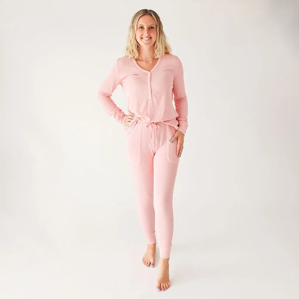 Women's Long Sleeve Loungewear - Fall Rose Waffle