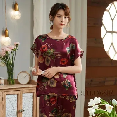 Women's Nightie Home Clothes Plus Oversized 5XL Satin Silk Pajamas Sets - S415284141